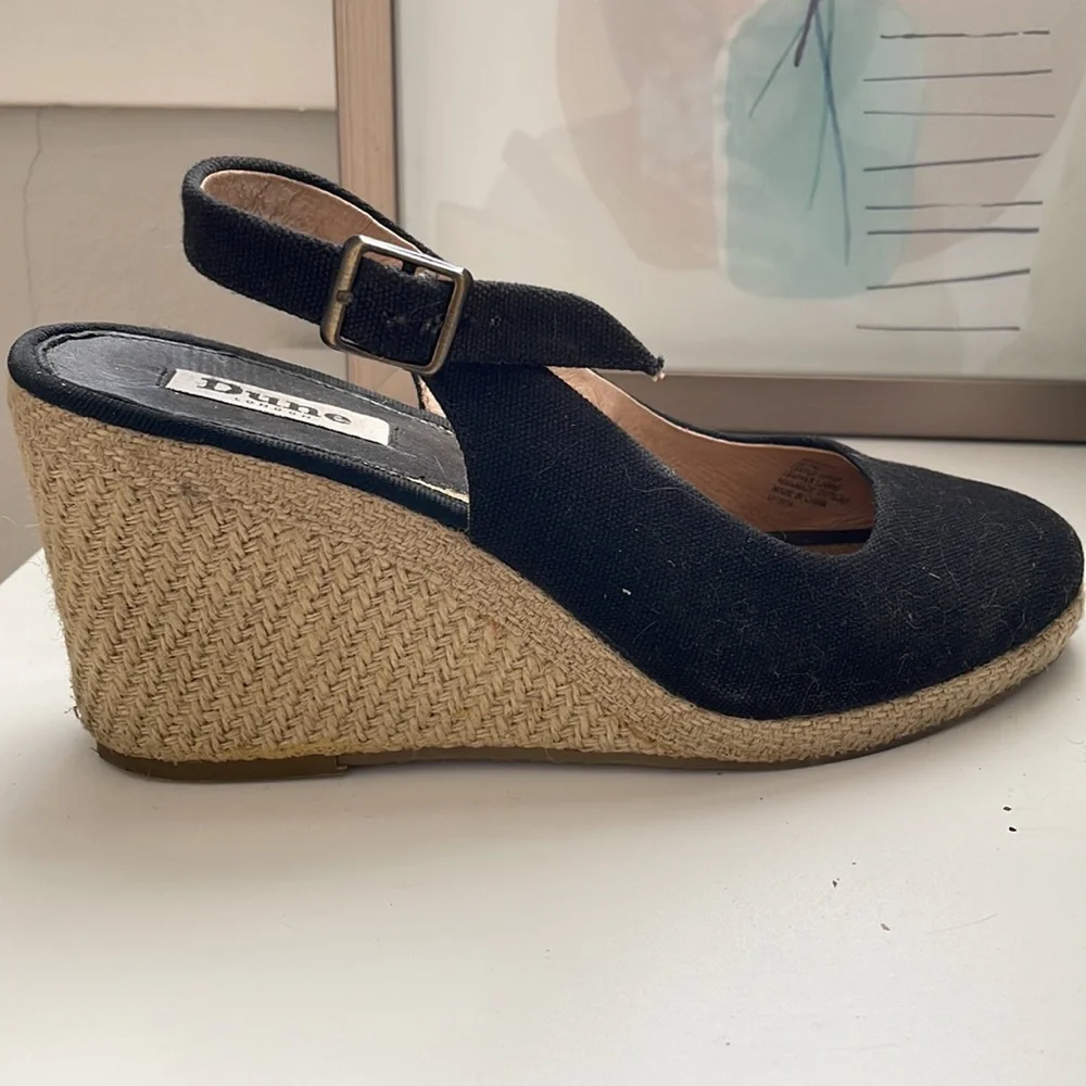 Dune London Black Canvas Espadrille Wedge Slingback